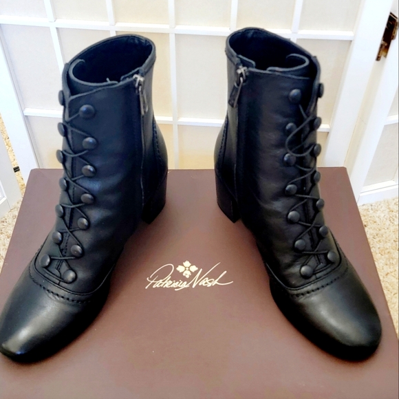 Patricia Nash Sicily Black Leather Lace Up Zip Combat Boots Womens Size 8 M - Picture 1 of 5